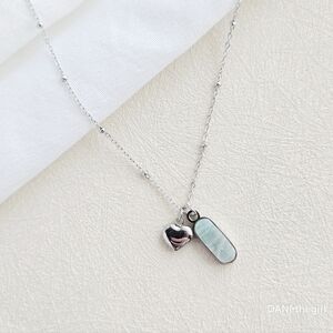Dainty Silver Heart & Amazonite Charm Necklace